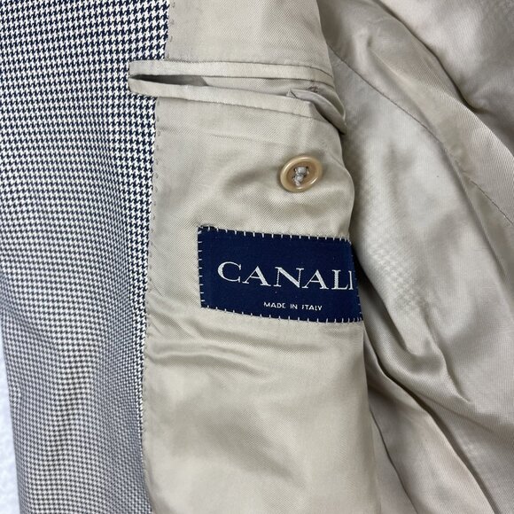 CANALI Light Beige Houndstooth Silk / Wool Blazer Jacket Italy Made Men 50R Read - Picture 13 of 16